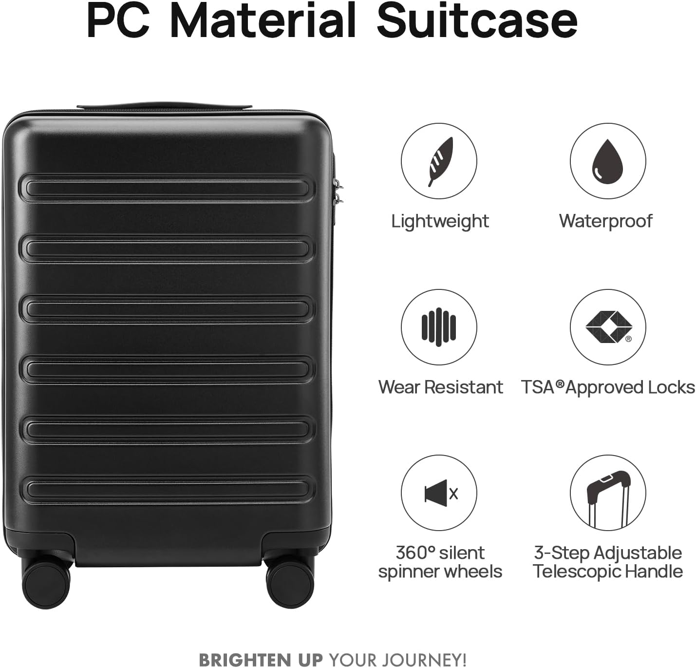 NINETYGO Medium Checked Luggage 24 Inch, Checking In Luggage with Smooth Spinner Wheels, Expandable, Hard Shell PC+ABS Suitcase, Lightweight Travel Luggage, TSA Approved (Black, Andes)