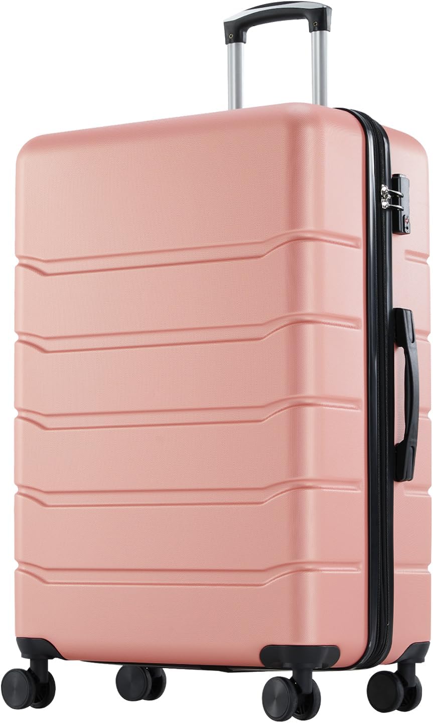 Sweetcrispy Carry on Luggage, Hard Shell ABS Suitcase with Double Spinner Wheels, Lightweight Expandable Rolling Suit Case with TSA Lock, 24 Inch Light Pink