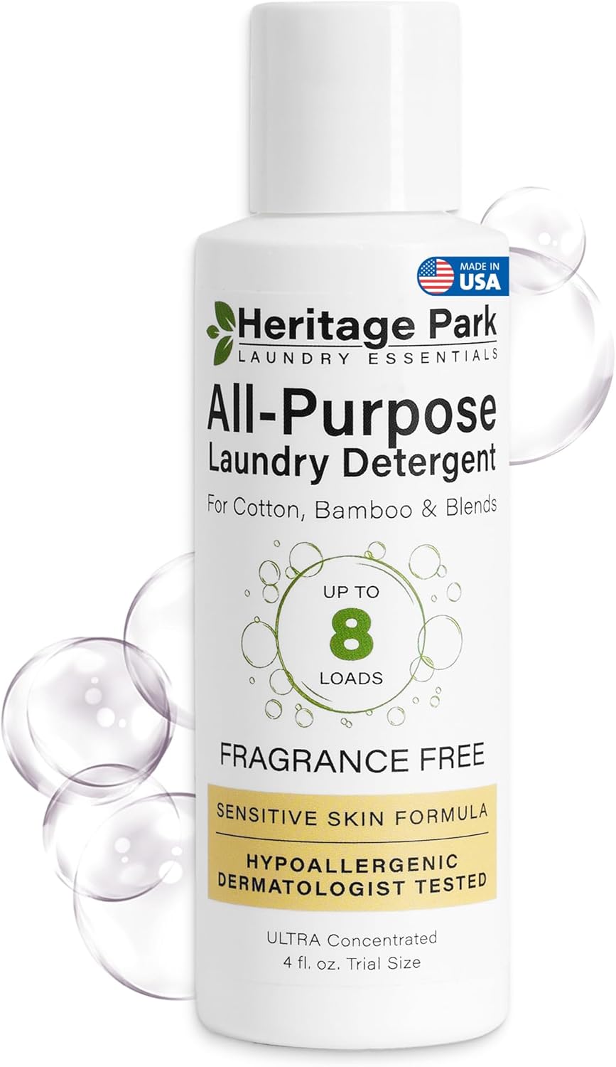 Heritage Park Luxury Laundry Detergent | Dermatologist Tested Plant based Natural & Enzyme Laundry Detergent | Sensitive Skin Friendly - Fragrance Free (4 fl oz Trial Size)