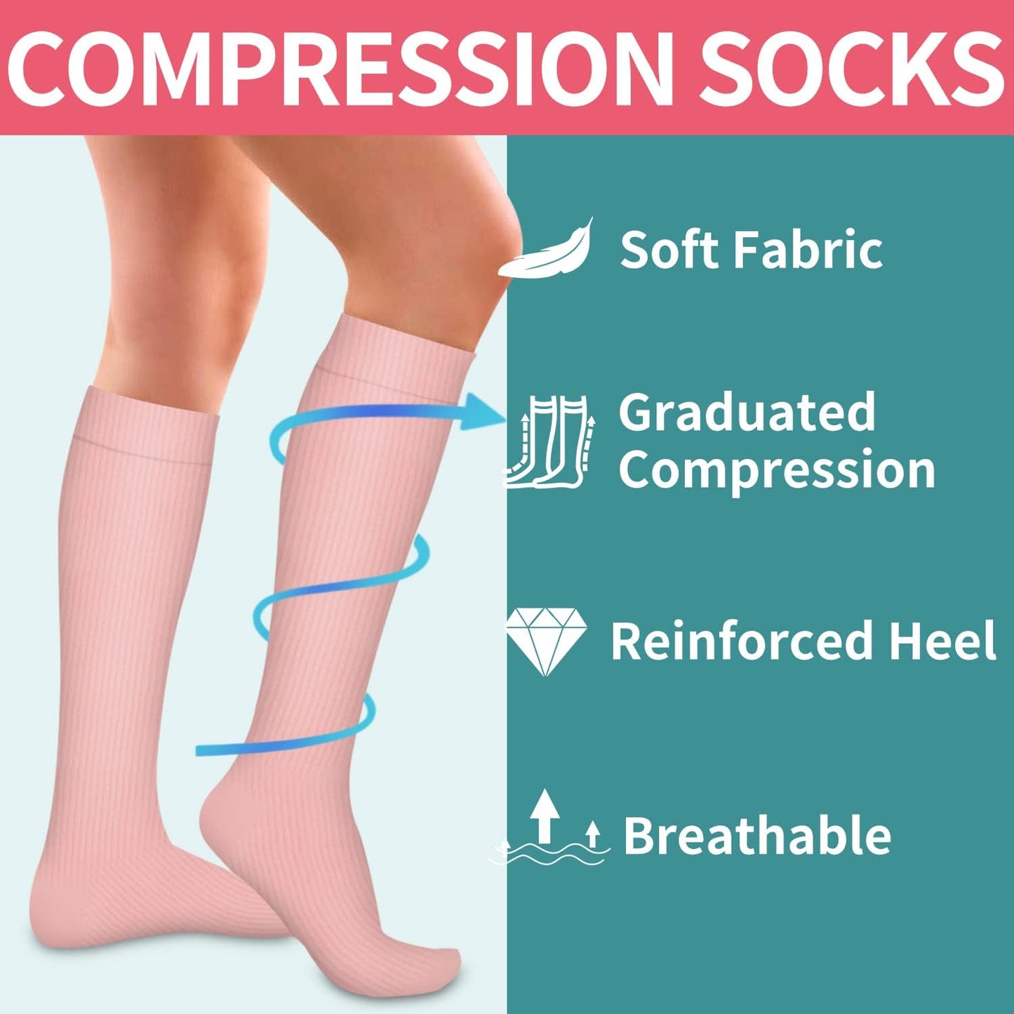 Copper Compression Socks for Women and Men(6 Pairs)-Best Support for Running, Athletic, Nursing, Travel