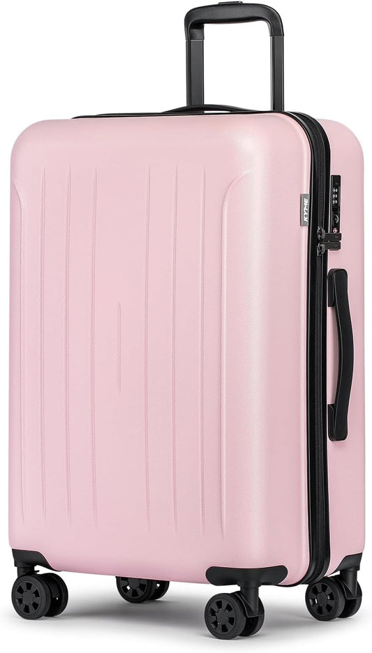 KYME 24-Inch Medium Luggage with Dual 360° Spinner Wheels Hardshell Checked TSA Approved Suitcase for Lightweight Travel (Pink, 24" Checked)