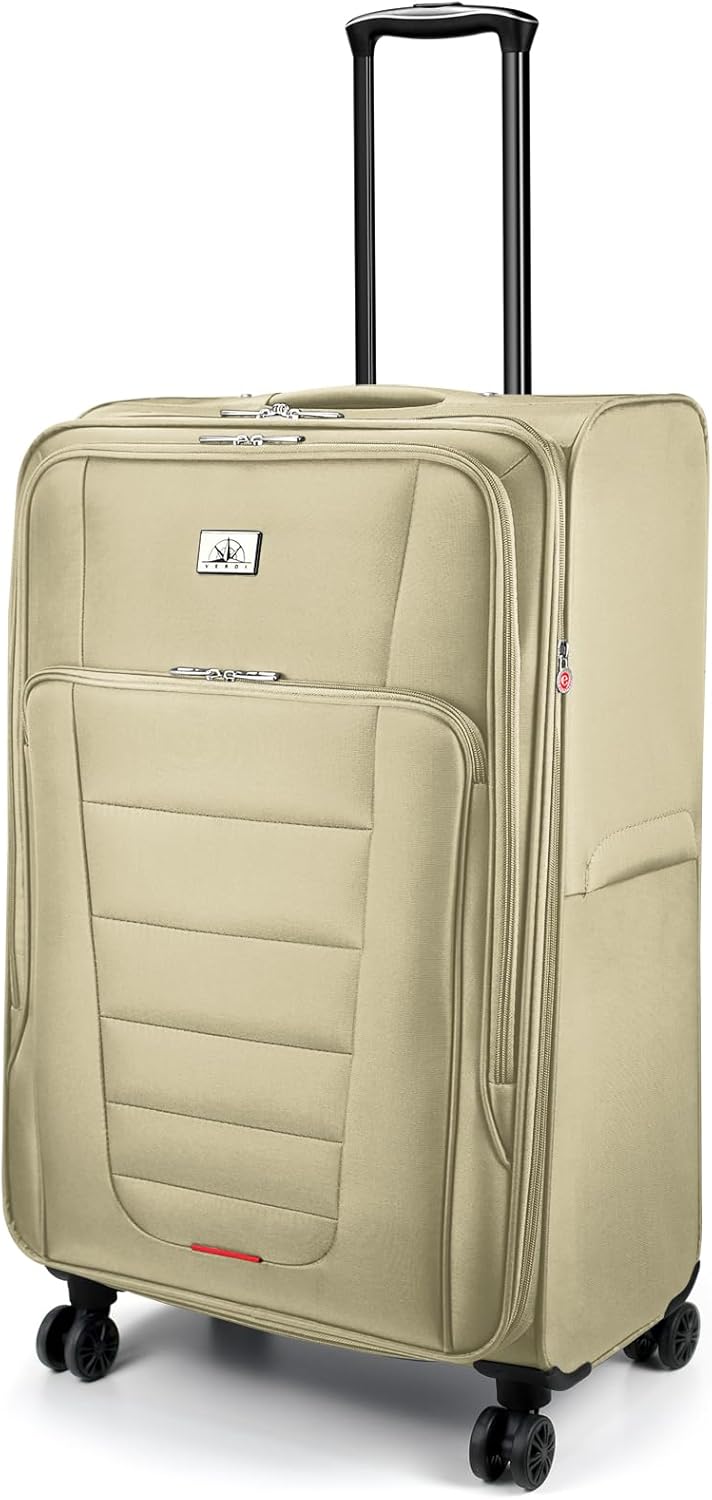 Verdi Softside Expandable 28 Inch Luggage with Spinner Wheels Lightweight Large Suitcase (Khaki, Checked-Large 28-Inch)