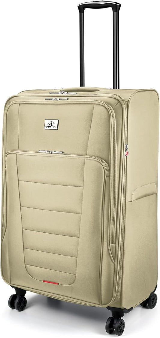 Verdi Softside Expandable 28 Inch Luggage with Spinner Wheels Lightweight Large Suitcase (Khaki, Checked-Large 28-Inch)