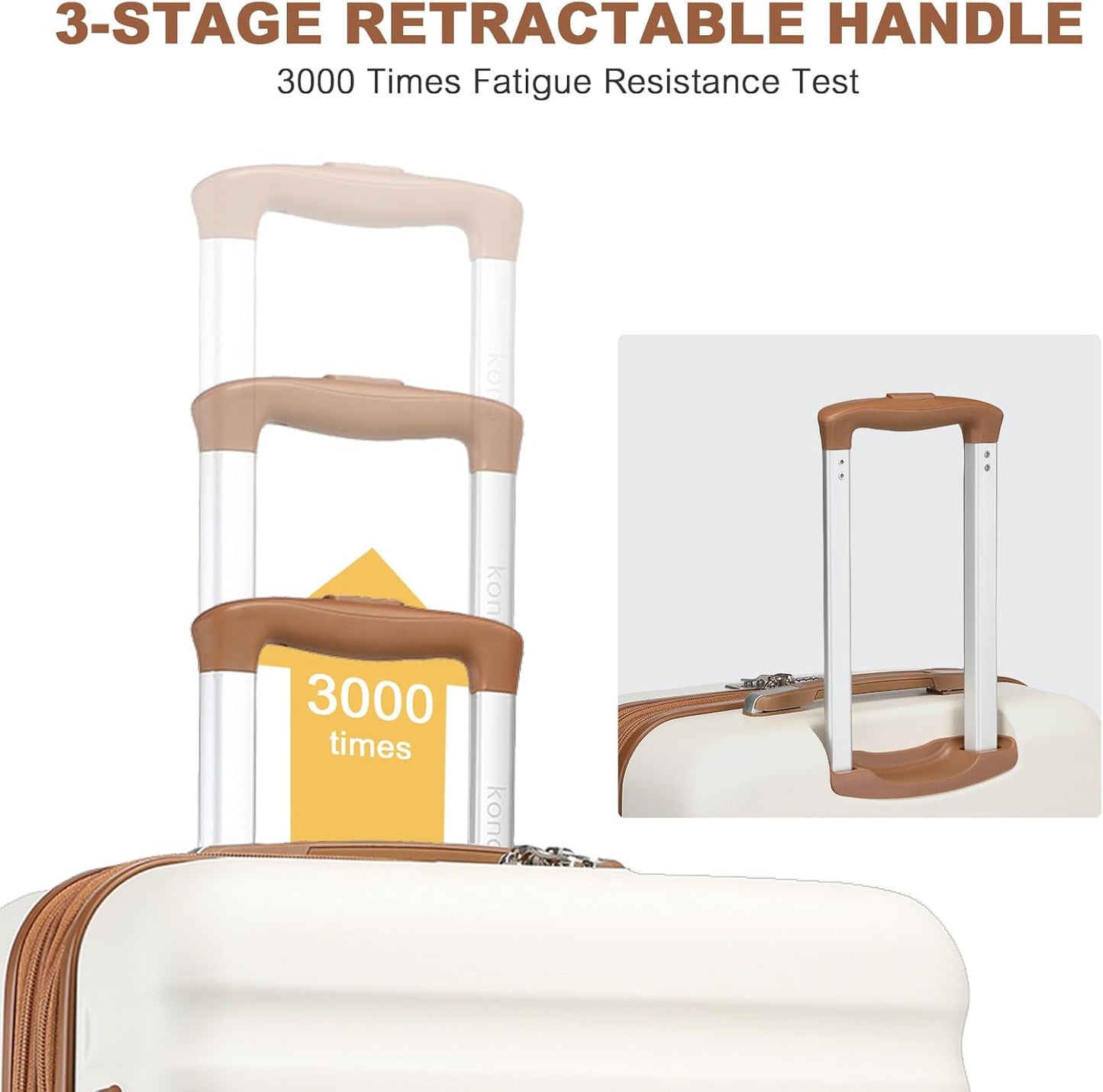 Kono Expandable 28 Inch Large Checked Luggage: ABS+PC Hardside Trolley Travel Case - Hard Shell Suitcase with TSA Lock, Cream - Brown