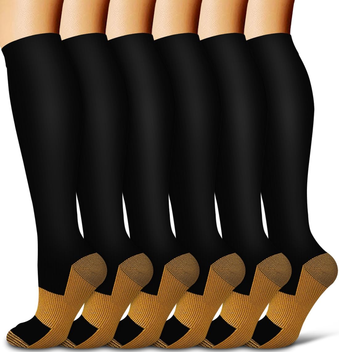 Copper Compression Socks for Women and Men(6 Pairs)-Best Support for Running, Athletic, Nursing, Travel