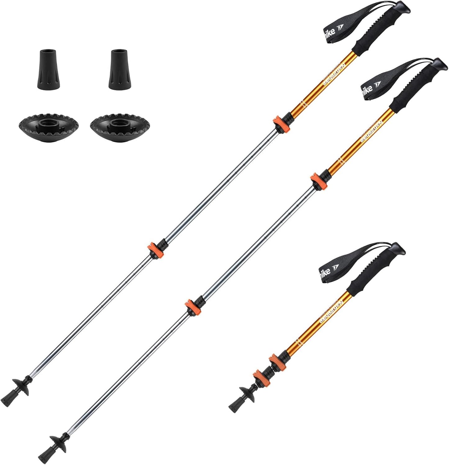 Naturehike Collapsible Trekking Poles, Adjustable Lightweight Aluminum Hiking Poles, Shock Absorption with Wrist Straps for Hiking and Daily Use, Yelllow/Green (Set of 2)