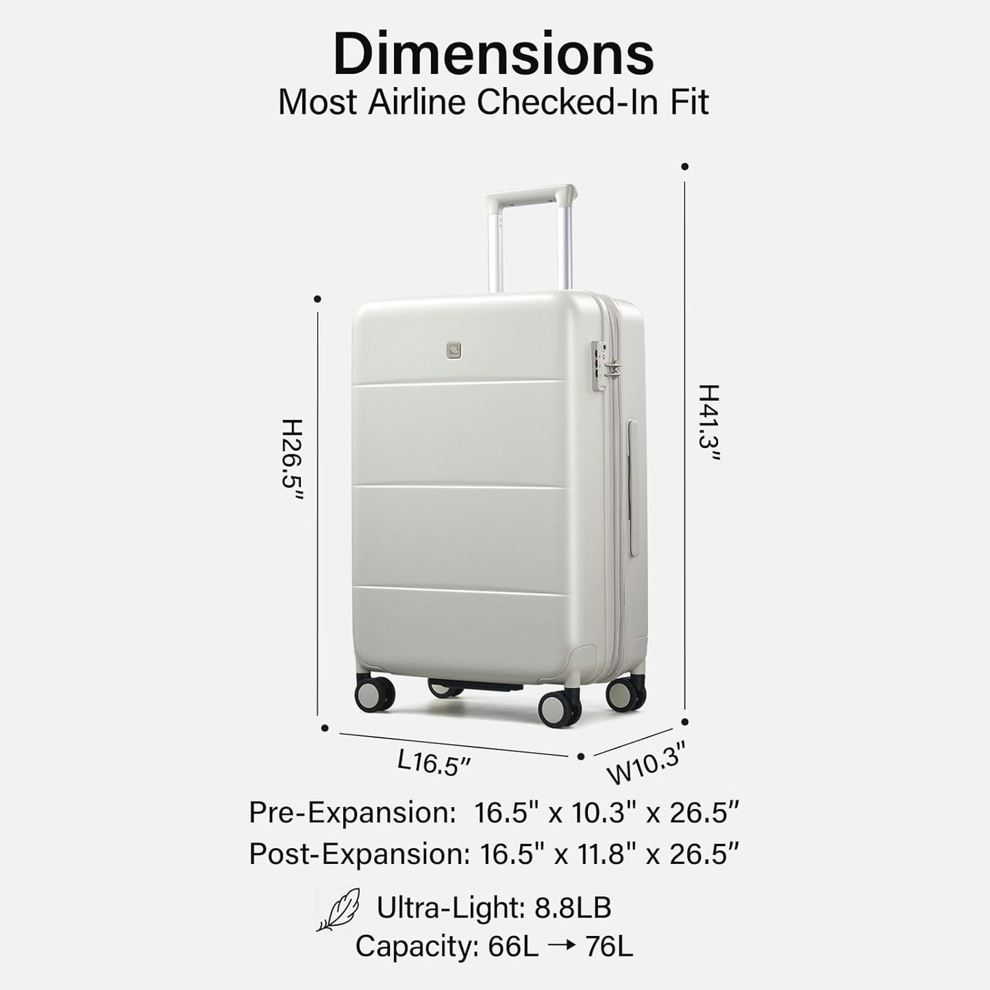Hanke Expandable 24 Inch Luggage with Spinner Wheels, Hardside Medium Checked luggage, All-PC Hard Shell Suitcase, TSA Lock, Lightweight Checked-Medium (Smoke White, 76L)
