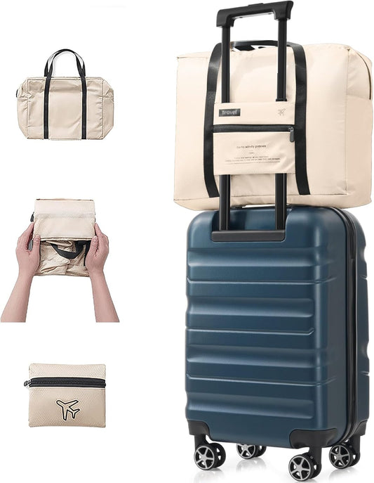 Merax Carry On Luggage Set 20 Inch Hardshell ABS Suitcase Airline Approved with Spinner Wheels Foldable Duffel Bag Lightweight Luggage for Weekend Trips Ink Blue