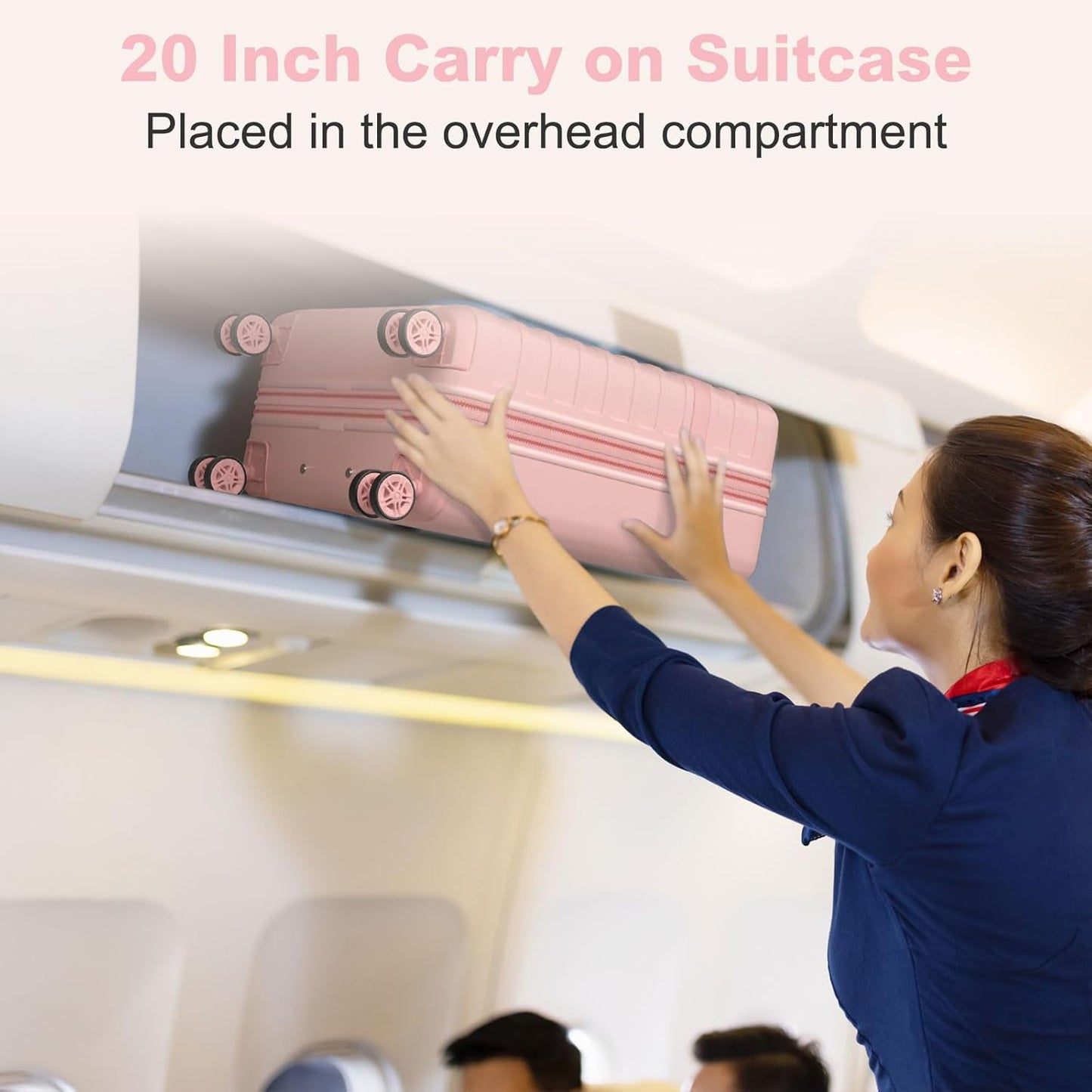 Kono Airline Approved Carry On Luggage, 22x14x9 inches, with TSA Lock, 20 Inch Expandable Lightweight Hardshell Suitcase (Pink, Suitable for 1-3 Days of Travel)