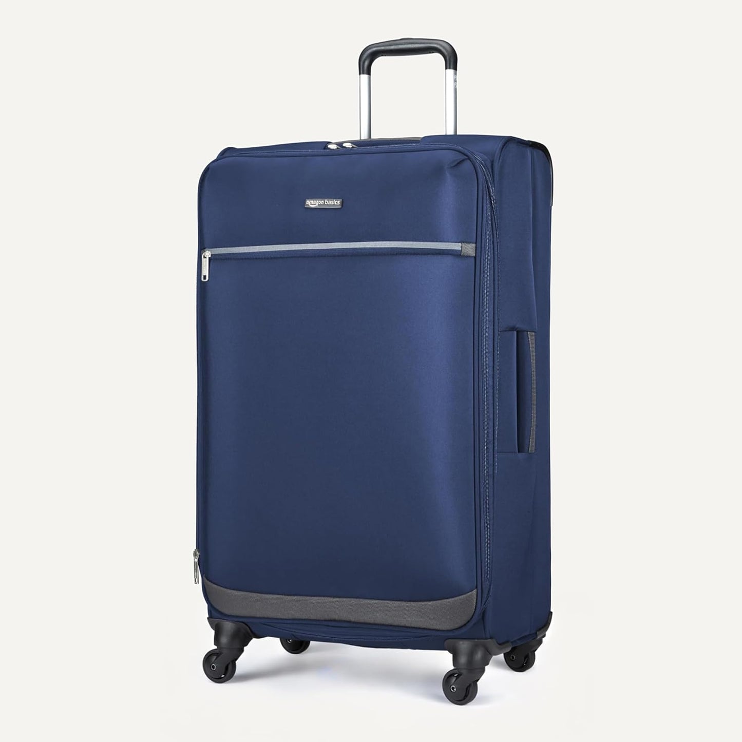 Amazon Basics Luggage, 28" Large Checked Softside Suitcase With Wheels With Four 360-Degree Multi-directional Spinner Wheels Expandable Space Zippered Pocket and Straps, Telescopic Handle, Navy Blue