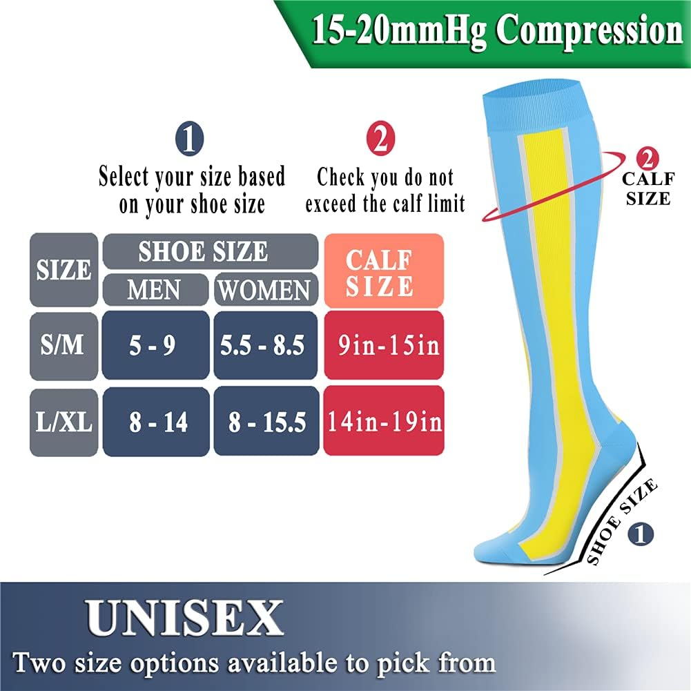 QUXIANG Copper Compression Socks for Women & Men Circulation (8 Pairs) - Best for Running Athletic Cycling - 15-20 mmHg
