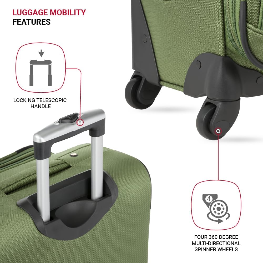 SwissGear Sion Softside Expandable Luggage with Spinner Wheels, Evergreen, Checked-Medium 25-Inch