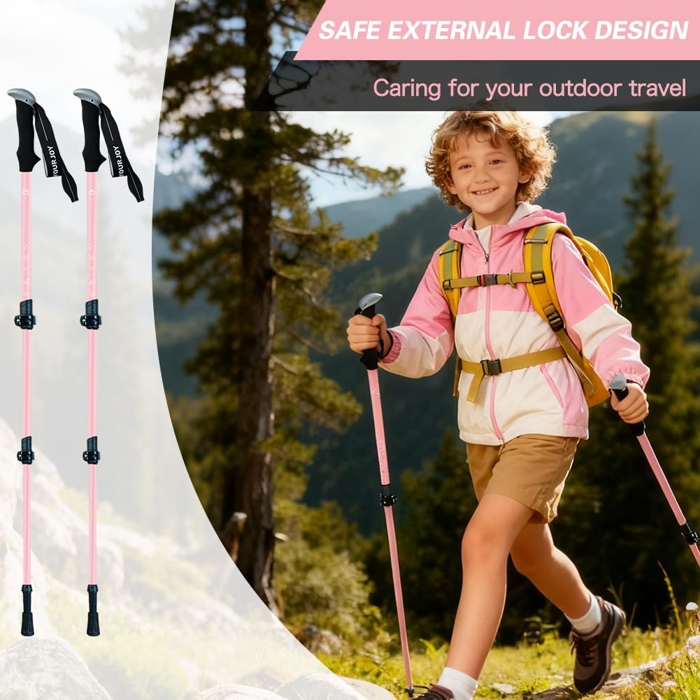 Hiking Trekking Poles, 2 Pack Anti Shock, Adjustable, Collapsible Hiking Poles for Trekking or Walking, Lightweight Aluminum Sticks for Children
