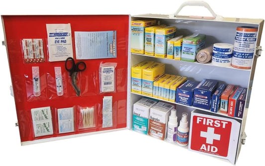 Rapid Care First Aid 80098 3 Shelf All Purpose First Aid Kit Cabinet, Class A+, Exceeds OSHA/ANSI Z308.1 2015, Wall Mountable