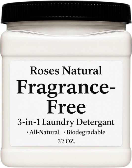 Fragrance Free 3-in-1 Laundry Powder Detergent – Plant-Based, Hypoallergenic, No Added Fragrance or Dyes, Safe for Sensitive Skin, Biodegradable & HE Machine Safe, 32 oz