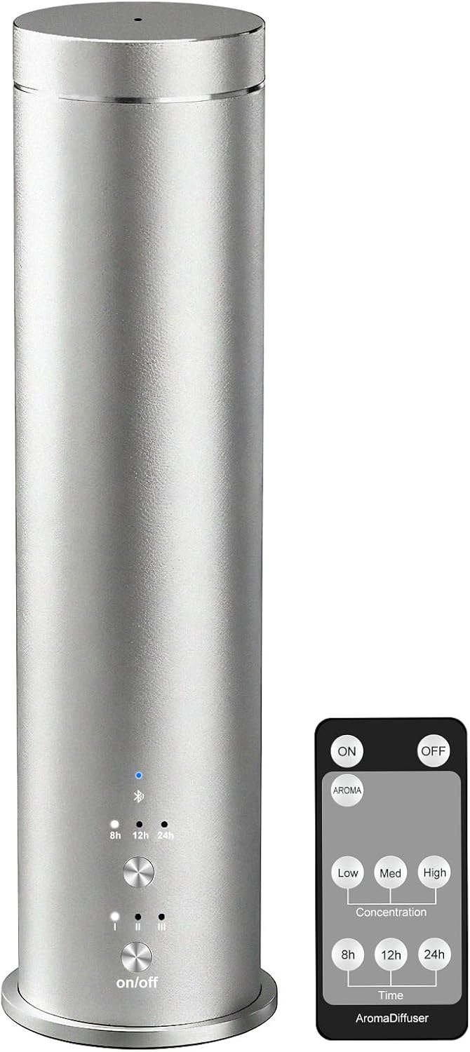 Waterless Essential Oil Diffuser Large Room Scent Diffuser for Home, Office, Hotel and Spas - Aromatherapy Diffuser Fragrance Oil Machine, Remote Control, Timer, Silver