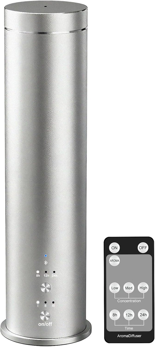Waterless Essential Oil Diffuser Large Room Scent Diffuser for Home, Office, Hotel and Spas - Aromatherapy Diffuser Fragrance Oil Machine, Remote Control, Timer, Silver