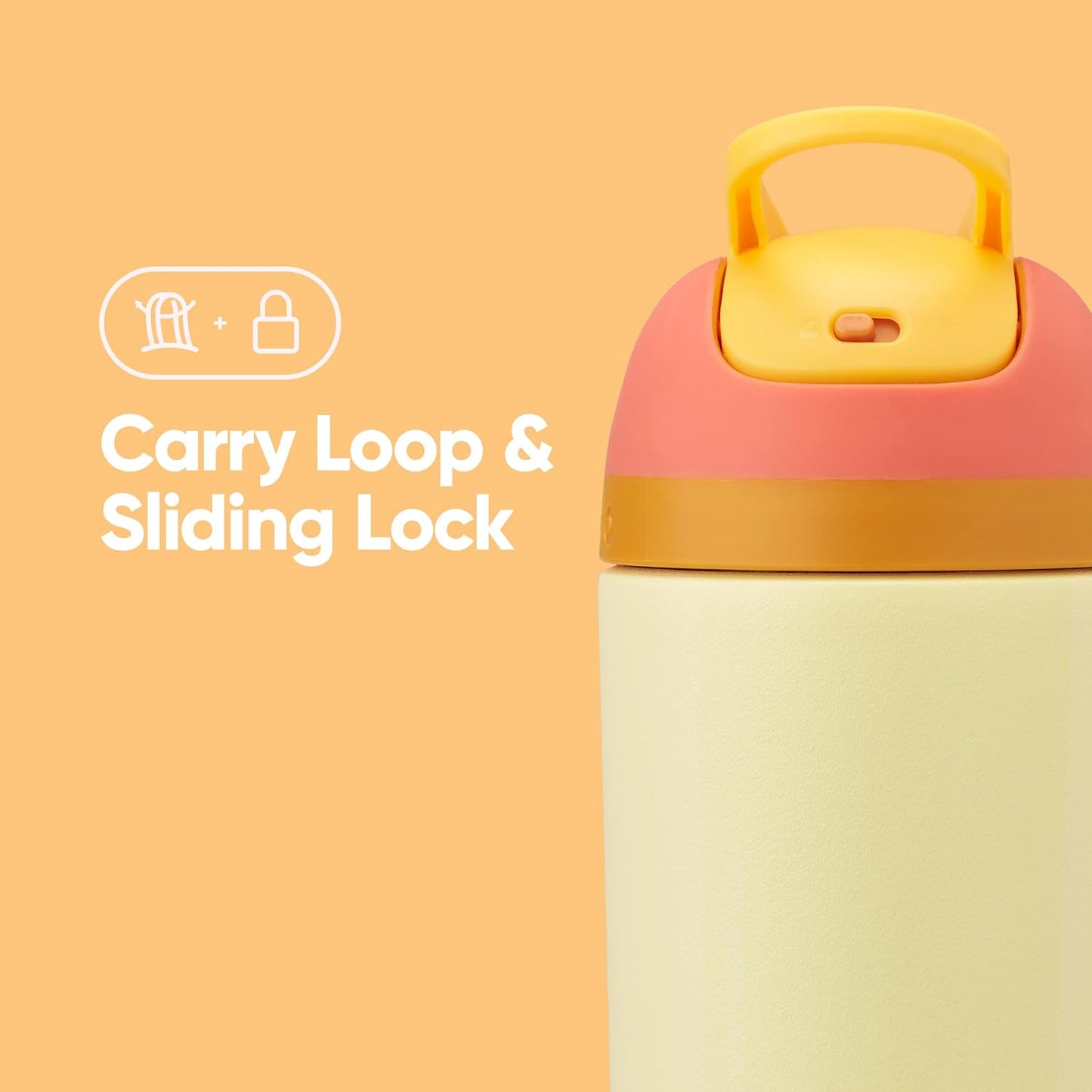 Owala Kids Flip Insulated Stainless-Steel Water Bottle with Straw and Locking Lid, 14-Ounce, Orange/Yellow (Misty Horizon)