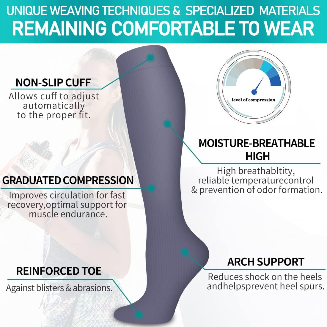 Copper Compression Socks for Women and Men(6 Pairs)-Best Support for Running, Athletic, Nursing, Travel