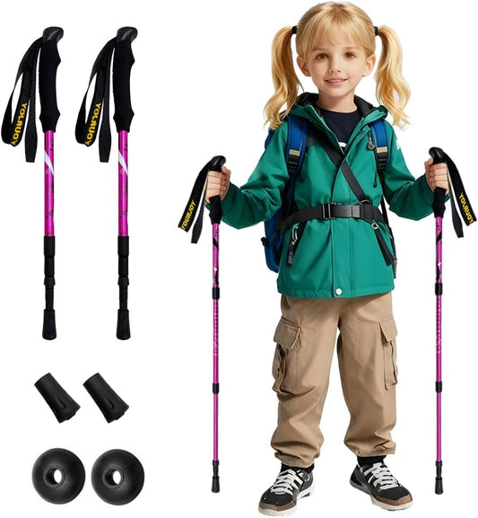Hiking Trekking Poles, 2 Pack Anti Shock, Adjustable, Collapsible Hiking Poles for Trekking or Walking, Lightweight Aluminum Sticks for Children