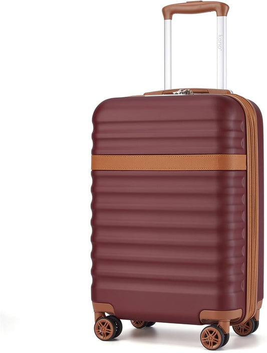 Kono Airline Approved Carry On Luggage 22x14x9 inches, with TSA Lock, 20 Inch Expandable Lightweight Hardshell Suitcase (Burgundy, Suitable for 1-3 Days of Travel)