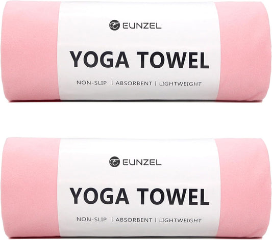Eunzel 2 Pack Hot Yoga Towel Non Slip Yoga Mat Towel Non-Slip Sweat Absorbent Microfiber Towel for Hot Yoga, Pilates and Workout 72" x 26.5", Pink
