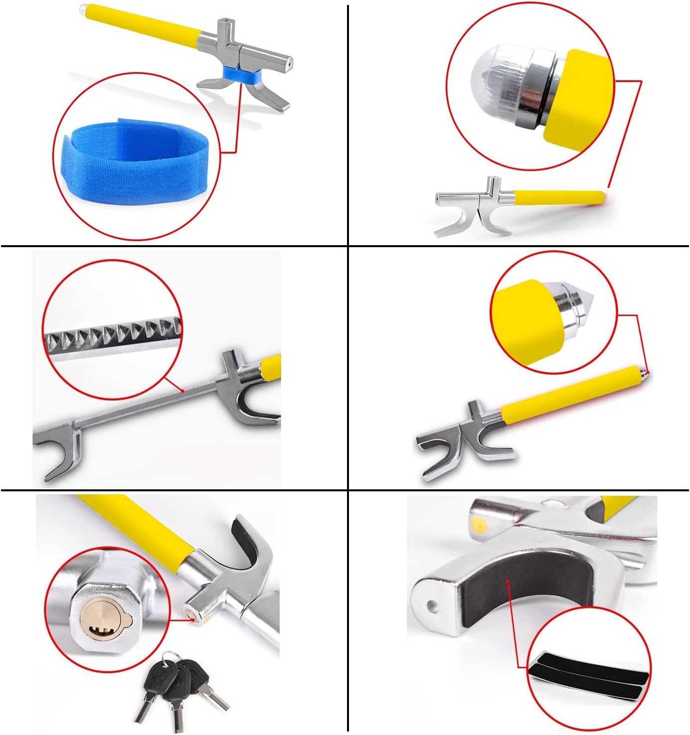 Tevlaphee Steering Wheel Lock Anti-Theft Car Device, Yellow, Heavy Duty