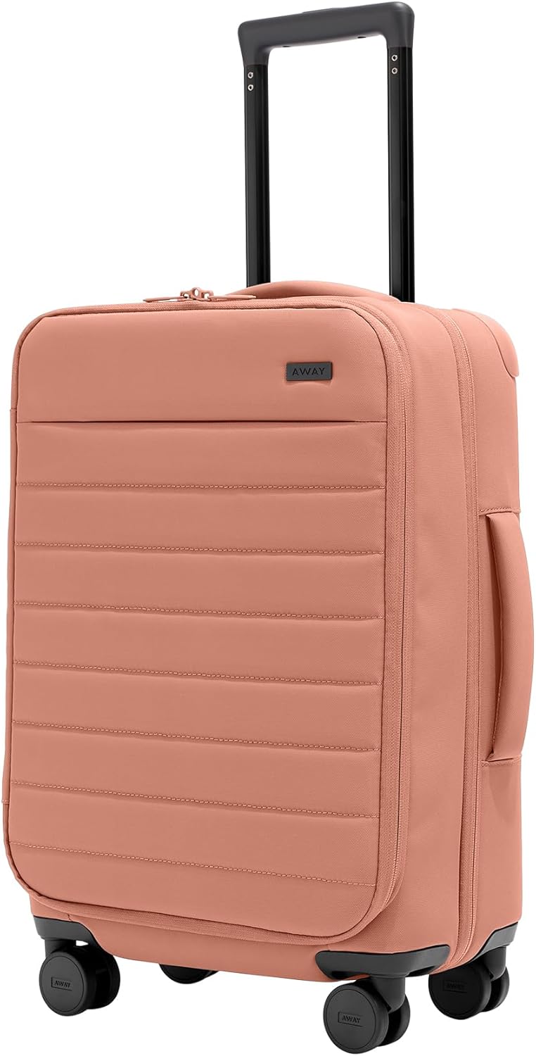 Away Softside Carry-On Suitcase, 22 Inch Lightweight, Expandable High-Strength Nylon Luggage With Spinner Wheels, Meets Requirements for Most Major Airlines, Clay Pink