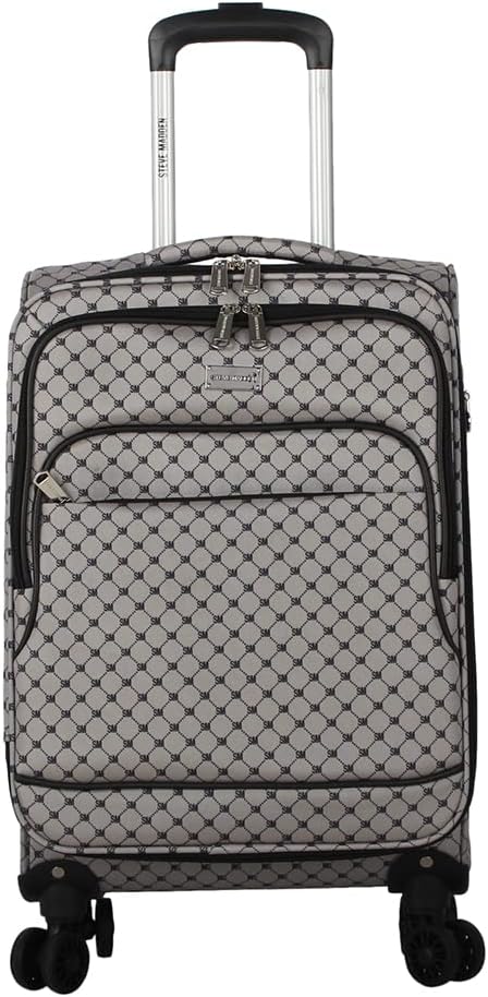 Steve Madden Designer Luggage Collection - Lightweight Softside Expandable Suitcase for Men & Women - Durable 20 Inch Carry On Bag with 4-Rolling Spinner Wheels (Noble Black/Grey, 20in)