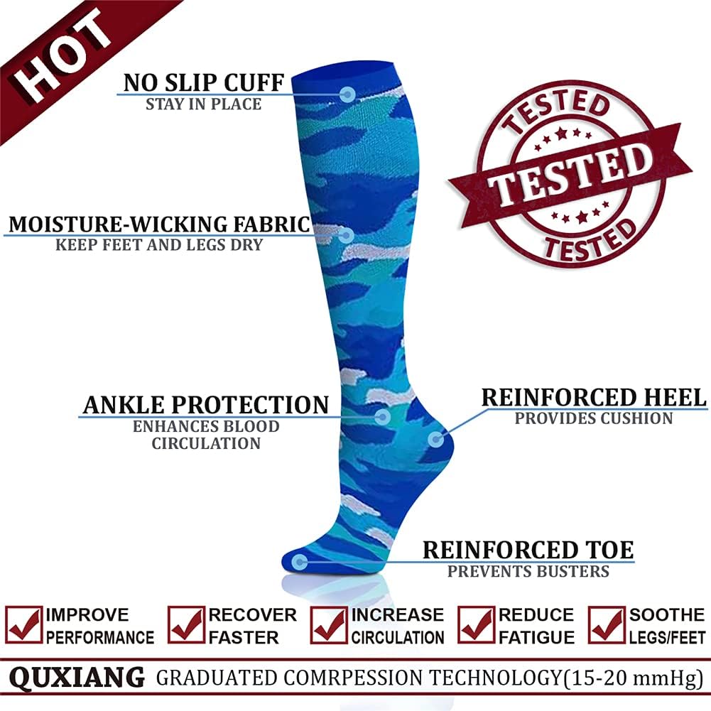 QUXIANG Copper Compression Socks for Women & Men Circulation (8 Pairs) - Best for Running Athletic Cycling - 15-20 mmHg