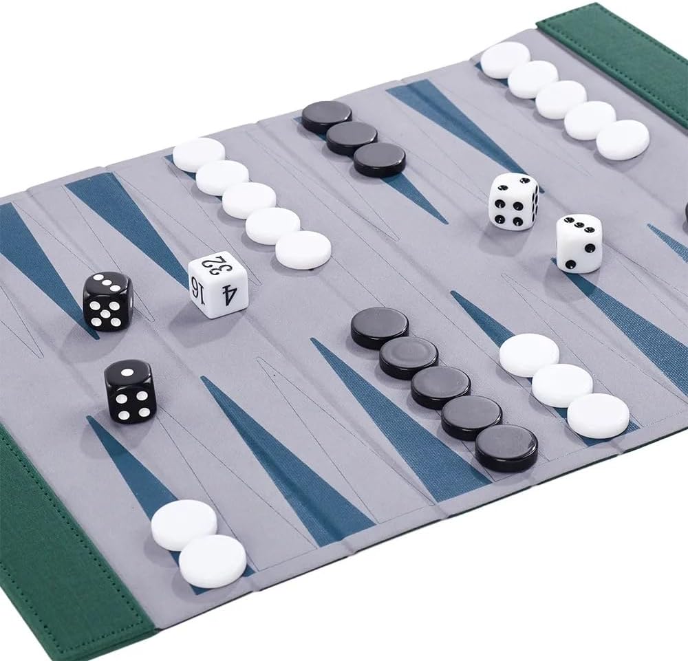 Backgammon Set for Adults, Backgammon Travel Set, Wrinkle-Resistant Foldable Chess and Checkers, Fun Outdoor Games for Family and Friends, Ideal Travel Game Set (Grass Green)