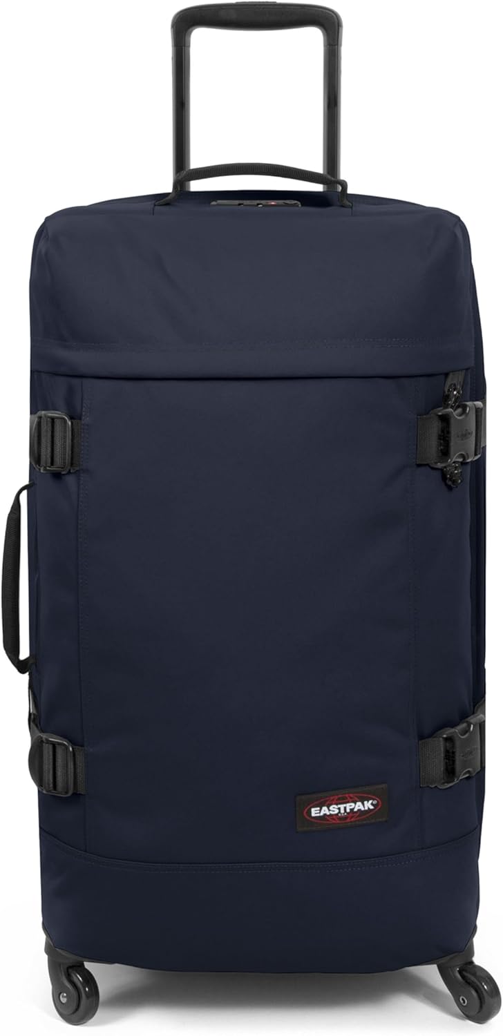 EASTPAK Trans4 M – 68L Large Wheeled Luggage with Dual Compartments, TSA Lock, 360° Spinner Wheels, and Diamond-Embossed Handle, Ultra Marine