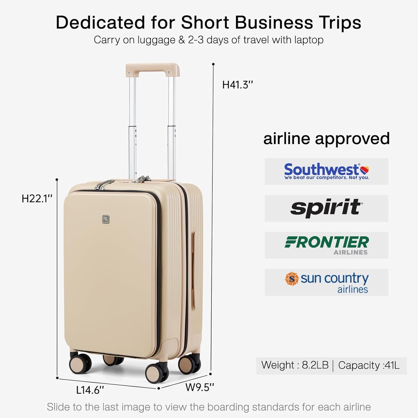 Hanke Grace Carry On Luggage with Wheels Airline Approved Hard Shell Suitcases with Front Pocket，Top Opening Luggage with TSA Lock for Short Business Travel， Cuban Sand.