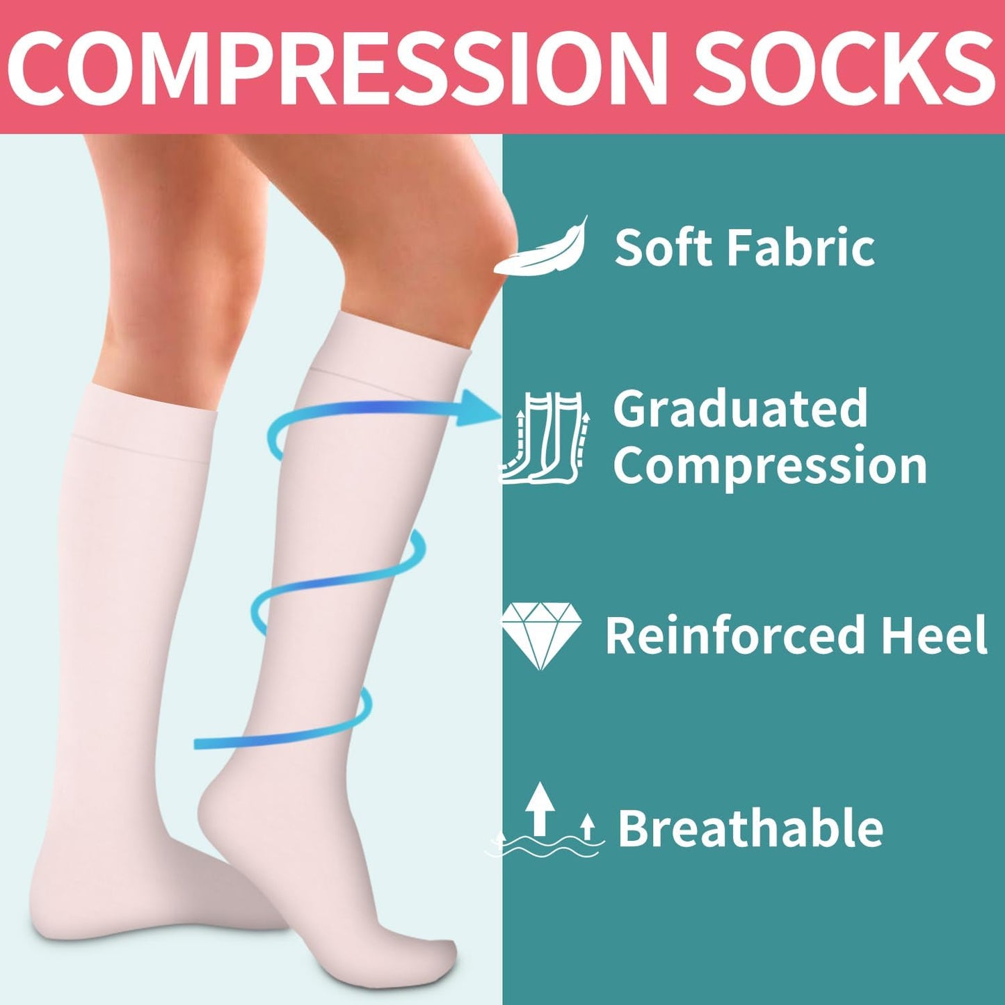 COOLOVER Compression Socks for Women and Men - Best for Circulation, Running, Athletic, Recover, Nurse, Travel