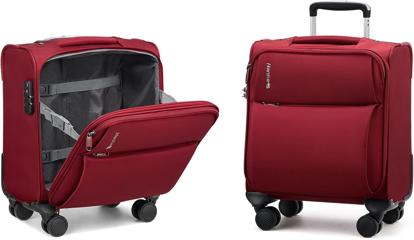 Hanke 16 Inch Underseat Carry On Luggage with Spinner Wheels Airline Approved, Small Rolling Suitcase Softside Underseater Lightweight TSA Travel Roller Suitcase Carry-On Bag(Burgundy)
