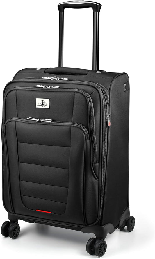 Verdi Softside Expandable Carry-On Luggage with Spinner Wheel USB Port Lightweight (Black, 20-Inch Carry-On)