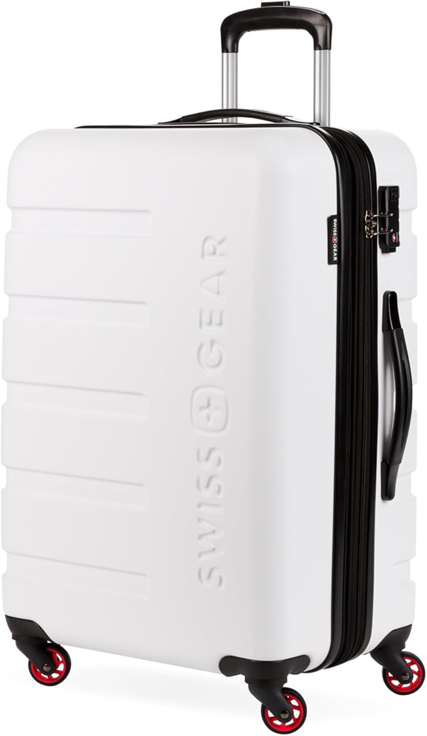 SwissGear 7366 Signature Hardside Expandable Luggage with Spinner Wheels, TSA Lock, White, Checked-Medium 23-Inch