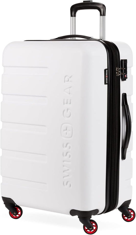 SwissGear 7366 Signature Hardside Expandable Luggage with Spinner Wheels, TSA Lock, White, Checked-Medium 23-Inch