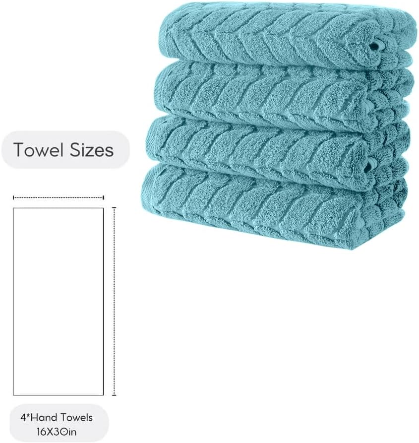 BAGNO MILANO Turkish Bath Towels, Soft Plush Jacquard Luxury Bath Towels, Quick Dry Towel Set (Aqua Green, 4 Pcs Hand Towel Set)