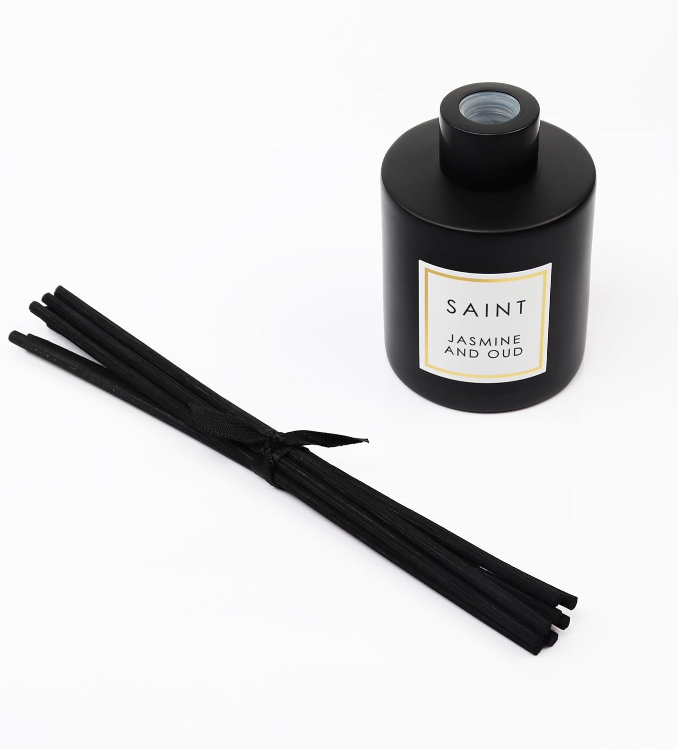 SAINT Reed Diffuser, Aromatherapy Diffuser Set with Scent Diffuser Sticks, Long-Lasting Oil Diffuser in Matte Black Glass Jar, Aroma Diffuser for Home, Bedroom, or Bathroom, 5oz, Jasmine and Oud