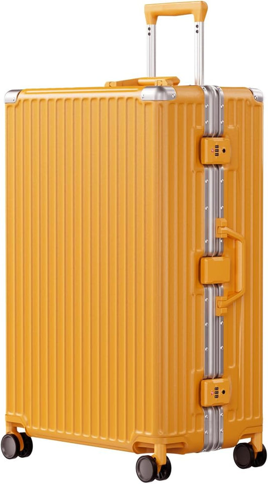 AnyZip Luggage PC+ABS Aluminum Frame Zipperless Checked Luggage Hard Shell Suitcase with TSA Lock Double Spinner Wheels 28 Inch Orange