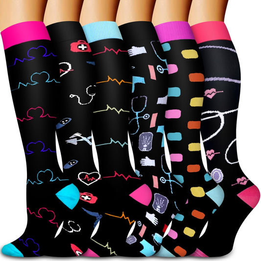 Bluemaple Compression Socks for Women & Men Circulation (6 Pairs) 15-20 mmHg is Best Support for Athletic Running Cycling