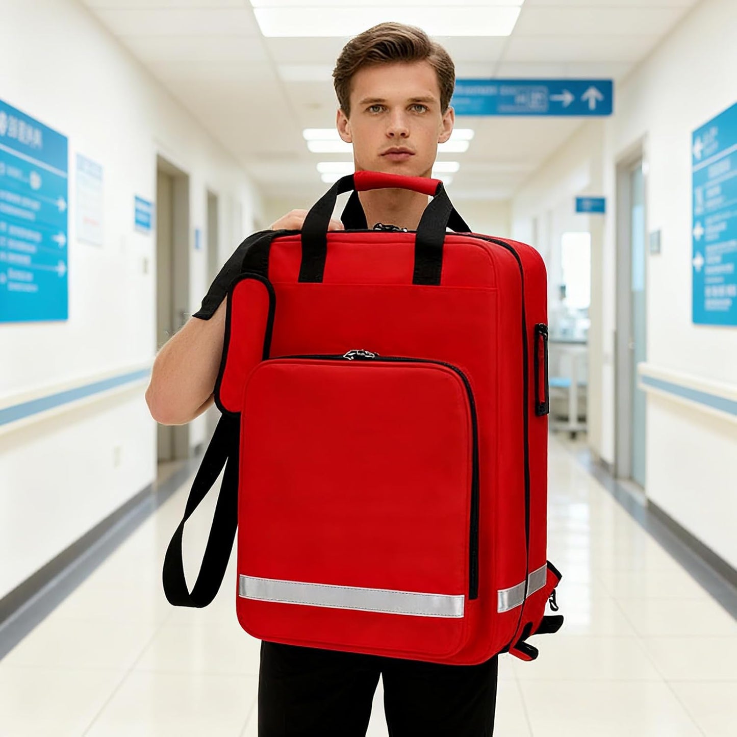 Rolling Medical Bag with Wheels - Large Empty First Aid Kit on Detachable Trolley, Portable Nurse & Doctor Bag with Removable Dividers & Compartments for EMT, EMS, Home Health Care