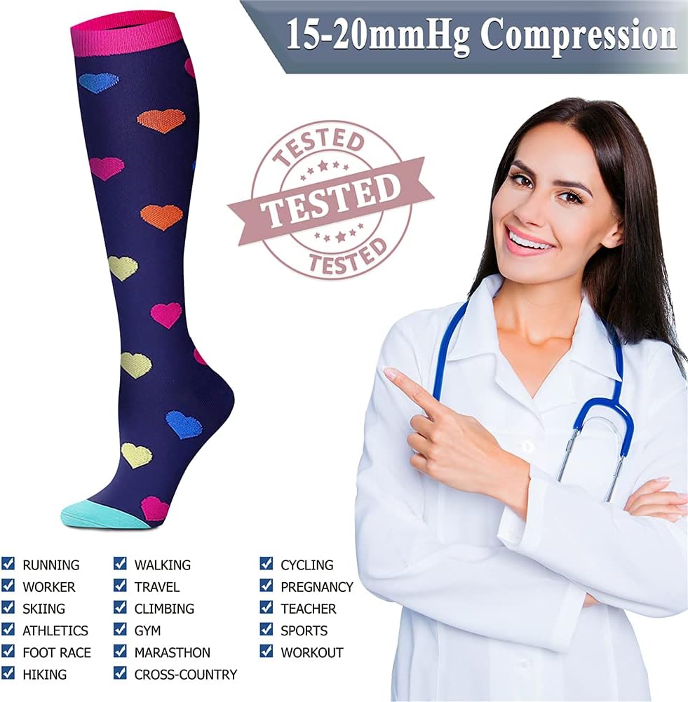 QUXIANG Copper Compression Socks for Women & Men Circulation (8 Pairs) - Best for Running Athletic Cycling - 15-20 mmHg