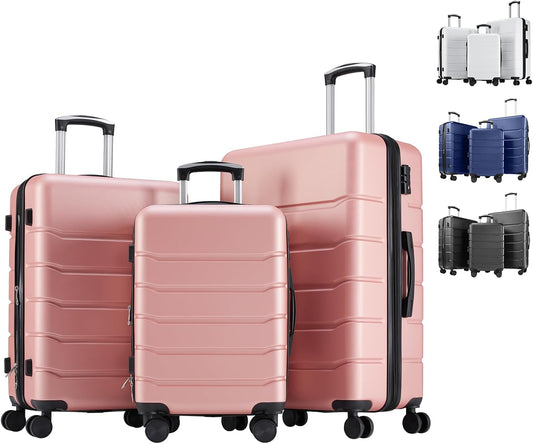 Sweetcrispy Luggage Spinner Wheels Lightweight Expandable Travel Hard Shell Suitcases with TSA Lock, Soft Pink, 3-PCS Set (20/24/28 Inch)