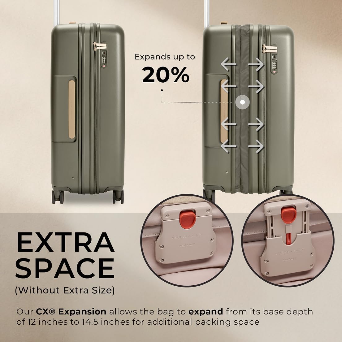 Briggs & Riley 30" Large Expandable Spinner - Checked Luggage for Travel, Suitcases with Wheels, Hardside Rolling Bag for Men & Women, Self-Repairing Zipper - Sympatico Collection, Olive
