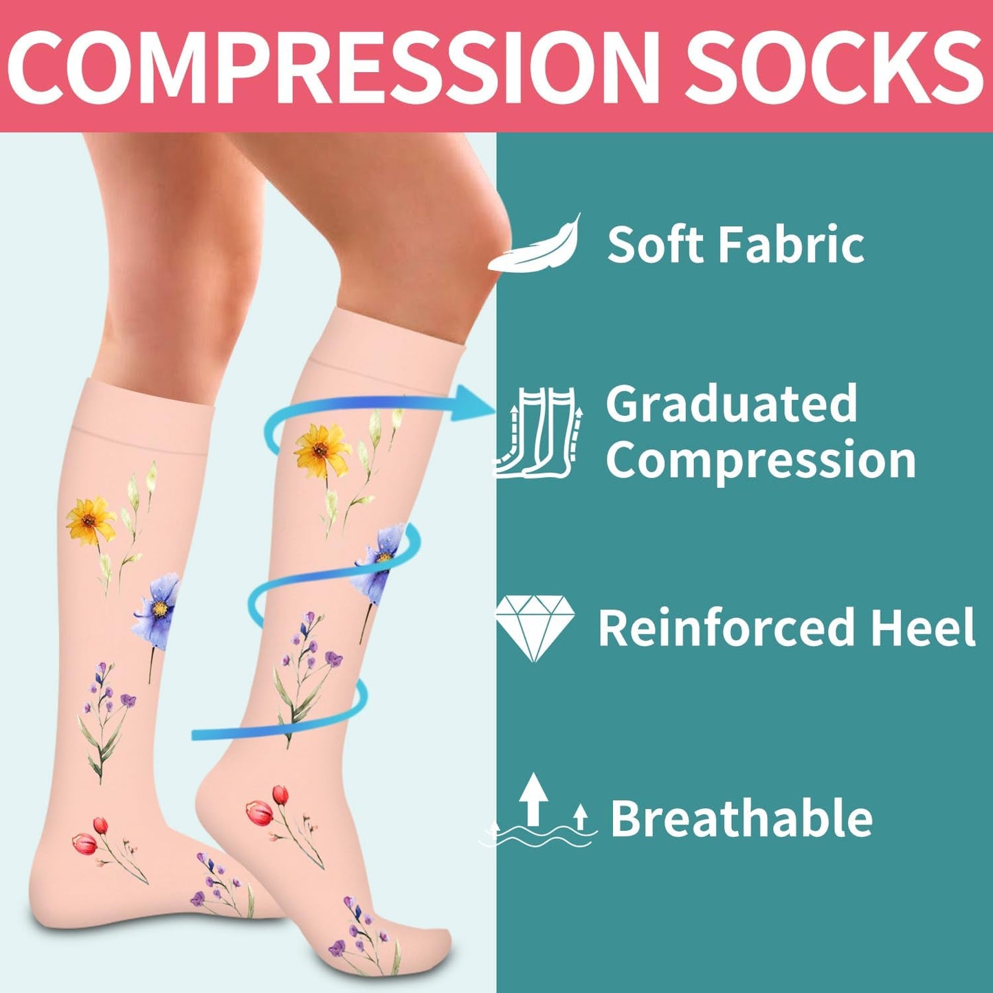 COOLOVER Compression Socks for Women and Men - Best for Circulation, Running, Athletic, Recover, Nurse, Travel