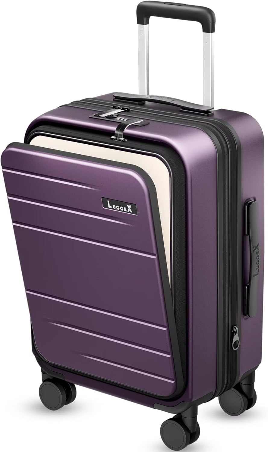 Carry On Luggage 22x14x9 Airline Approved, FLO5 Expandable Polycarbonate Suitcase with Front Pocket (FX-Core, Purple, 20 Inch)