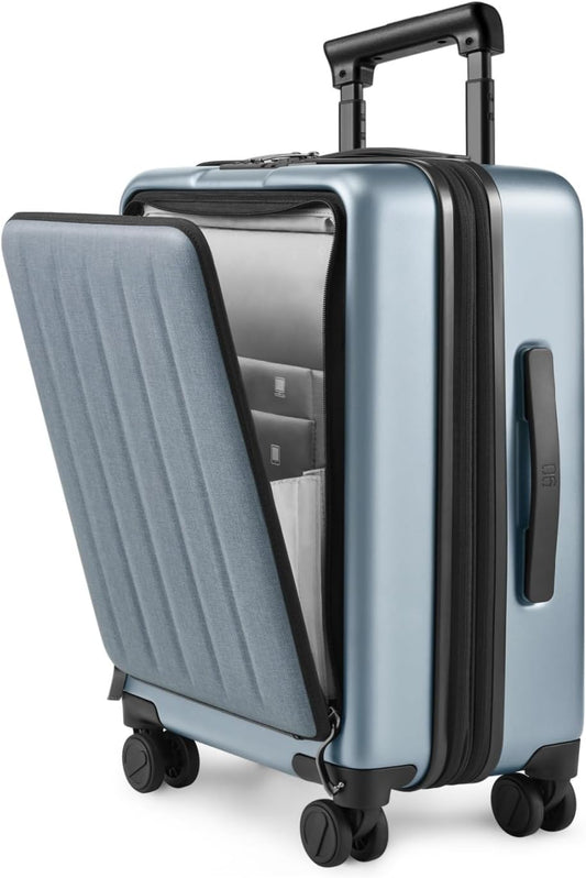 NINETYGO Carry on Luggage 22X14X9 Airline Approved with Front Pocket, 20 Inch Luggage with Front Compartment, Expandable, Double Spinner Wheels, Hardsided PC, TSA Lock (Shadow, Seine Max)