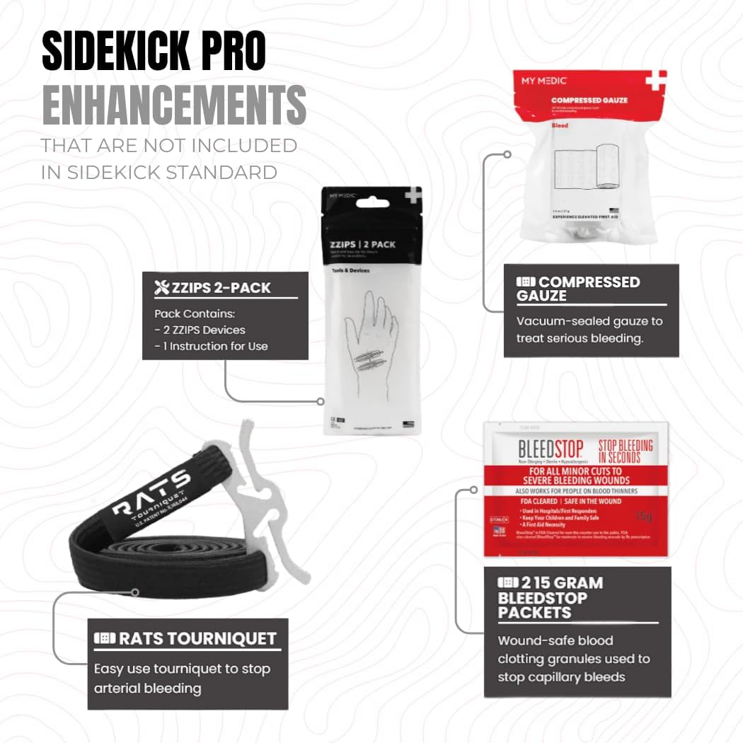 My Medic Sidekick Pro - Camping Hiking and Backpacking First Aid Kit - 70 Items with Tourniquet - HSA and FSA Eligible - Small Ifak Great for Travel or Motorcycle - Portable Emergency Kit – Black